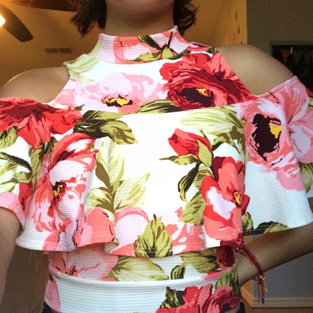Floral cold shoulder top